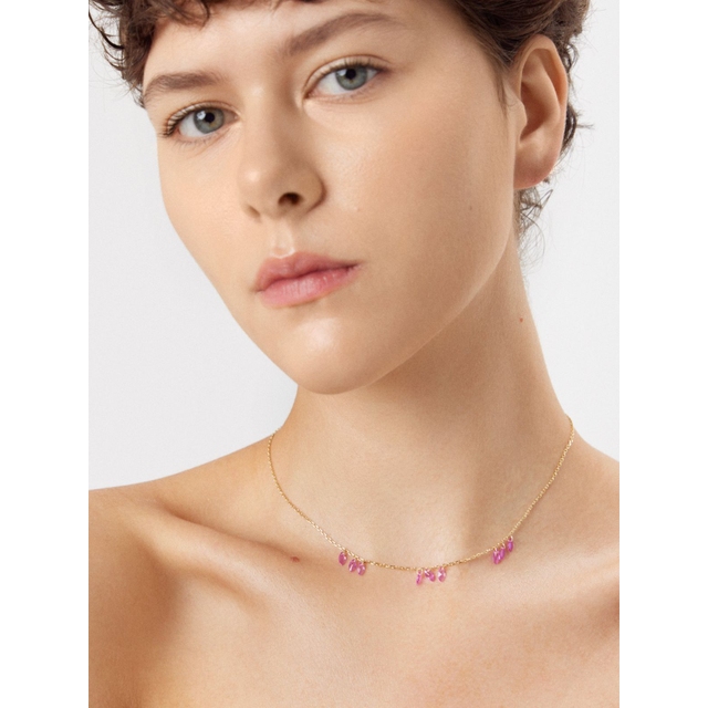 Naszyjnik srebrny pozłacany z różowymi cyrkoniami