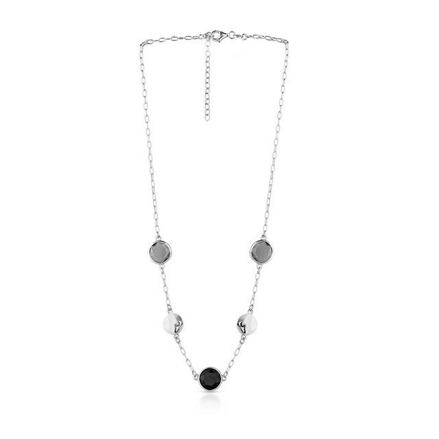Naszyjnik srebrny z czarnym i grafitowym szkłem