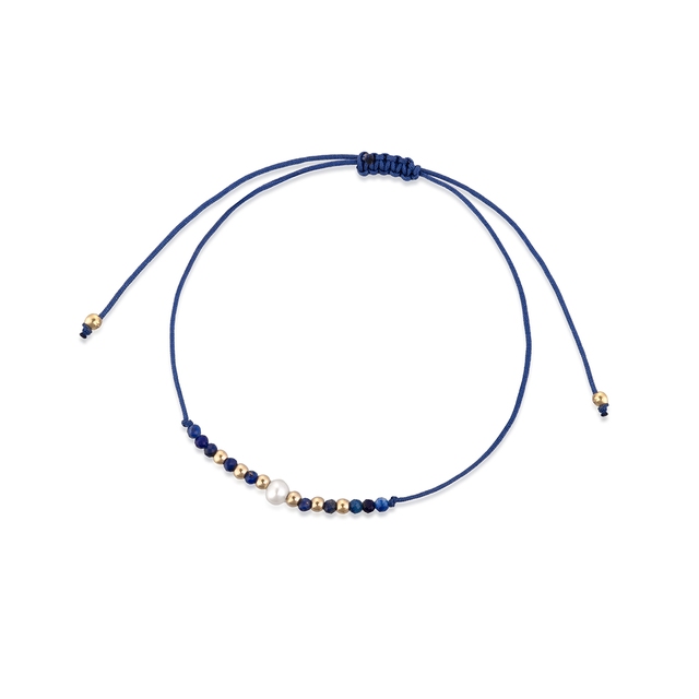 Bransoleta sznurkowa z perłą i lapisem lazuli