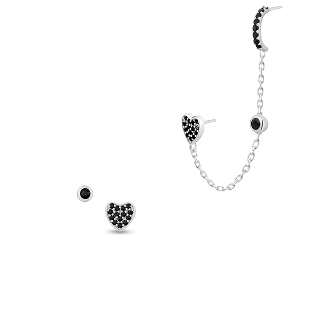 Kolczyki srebrne asymetryczne z czarnymi cyrkoniami