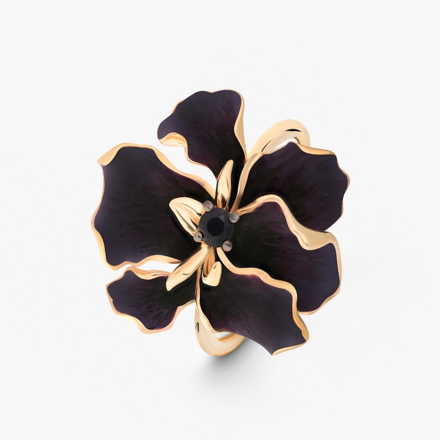 Pierścionek złoty Kwiaty Nocy Czarny Irys