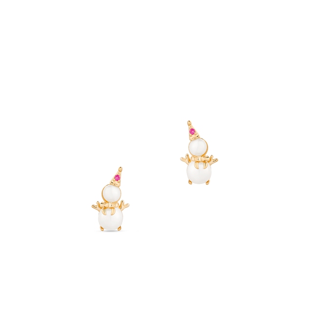 Kolczyki złote bałwanek z perłami