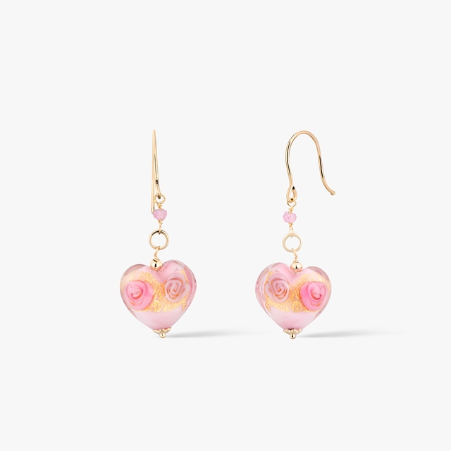 Kolczyki złote serca Murano