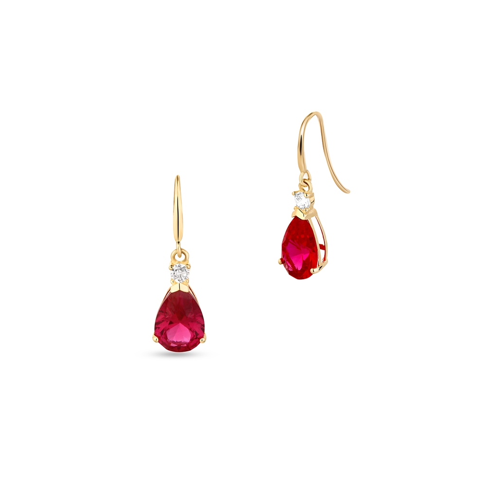 Kolczyki złote z czerwoną cyrkonią