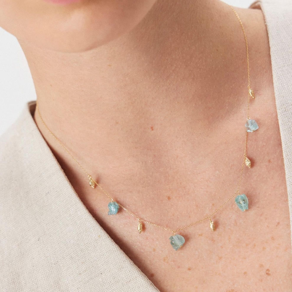 Naszyjnik złoty z niebieskimi apatytami Saint Tropez