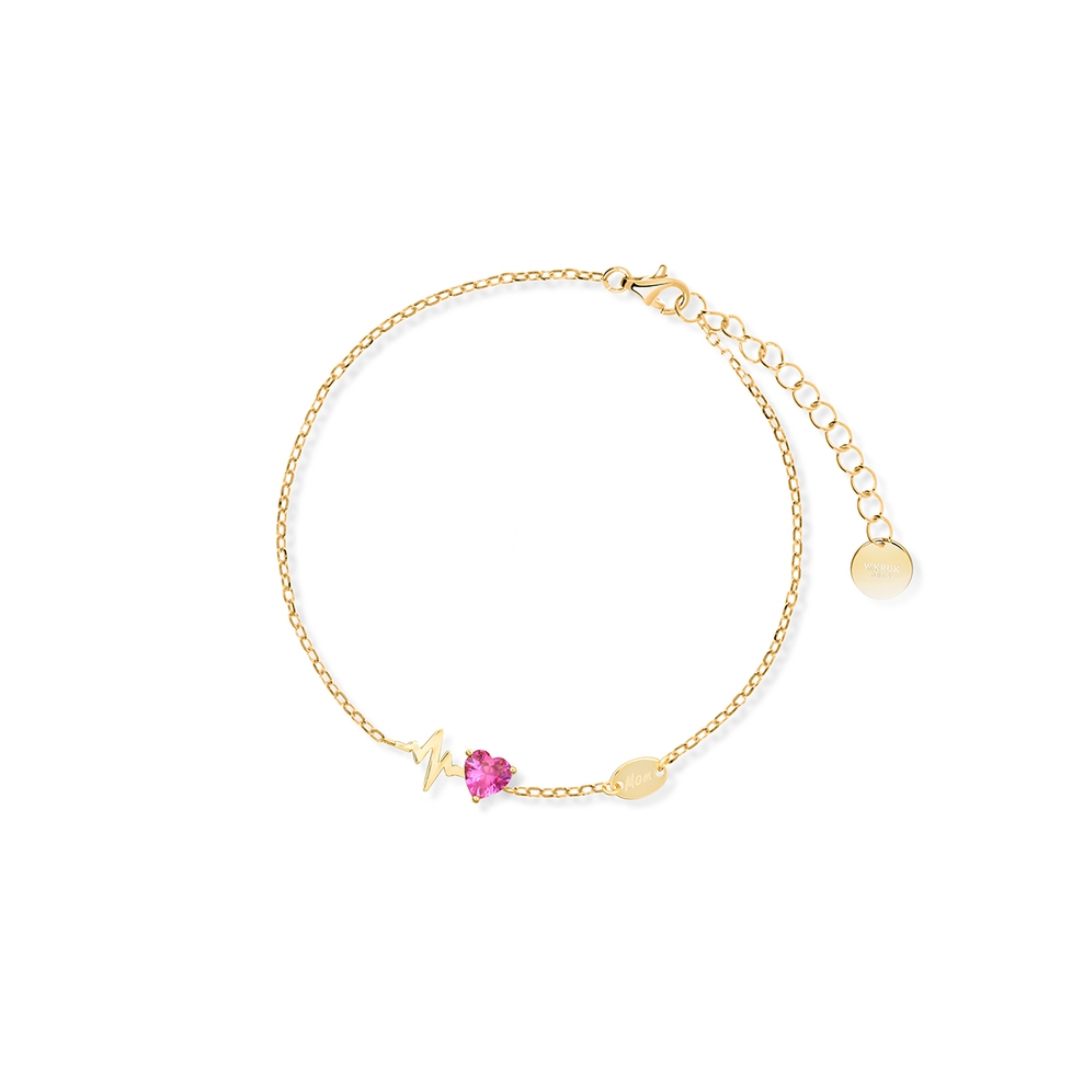 Bransoleta srebrna pozłacana z różowym sercem Mom