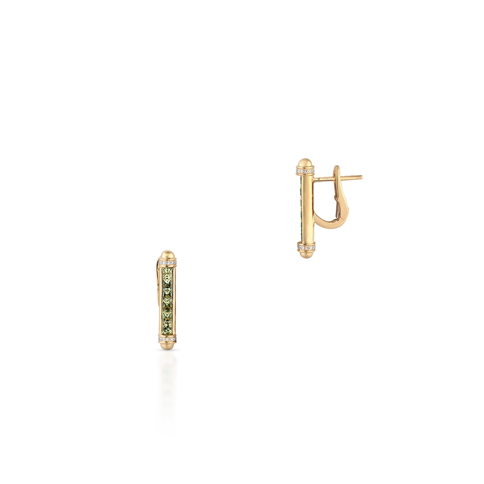 Kolczyki złote z diamentami i zielonymi szafirami