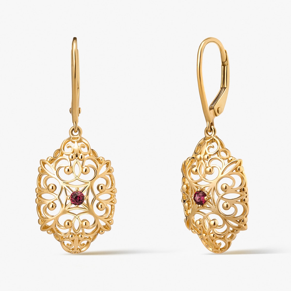 Kolczyki złote z rodolitem Royal Star