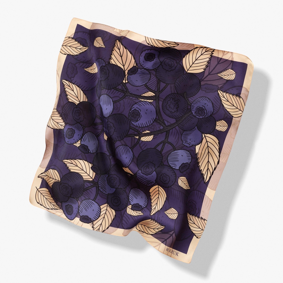 Chusta jedwabna Kwiaty Nocy Borówka