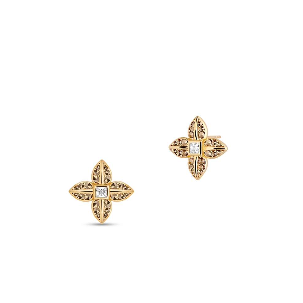 Kolczyki srebrne pozłacane z markasytami