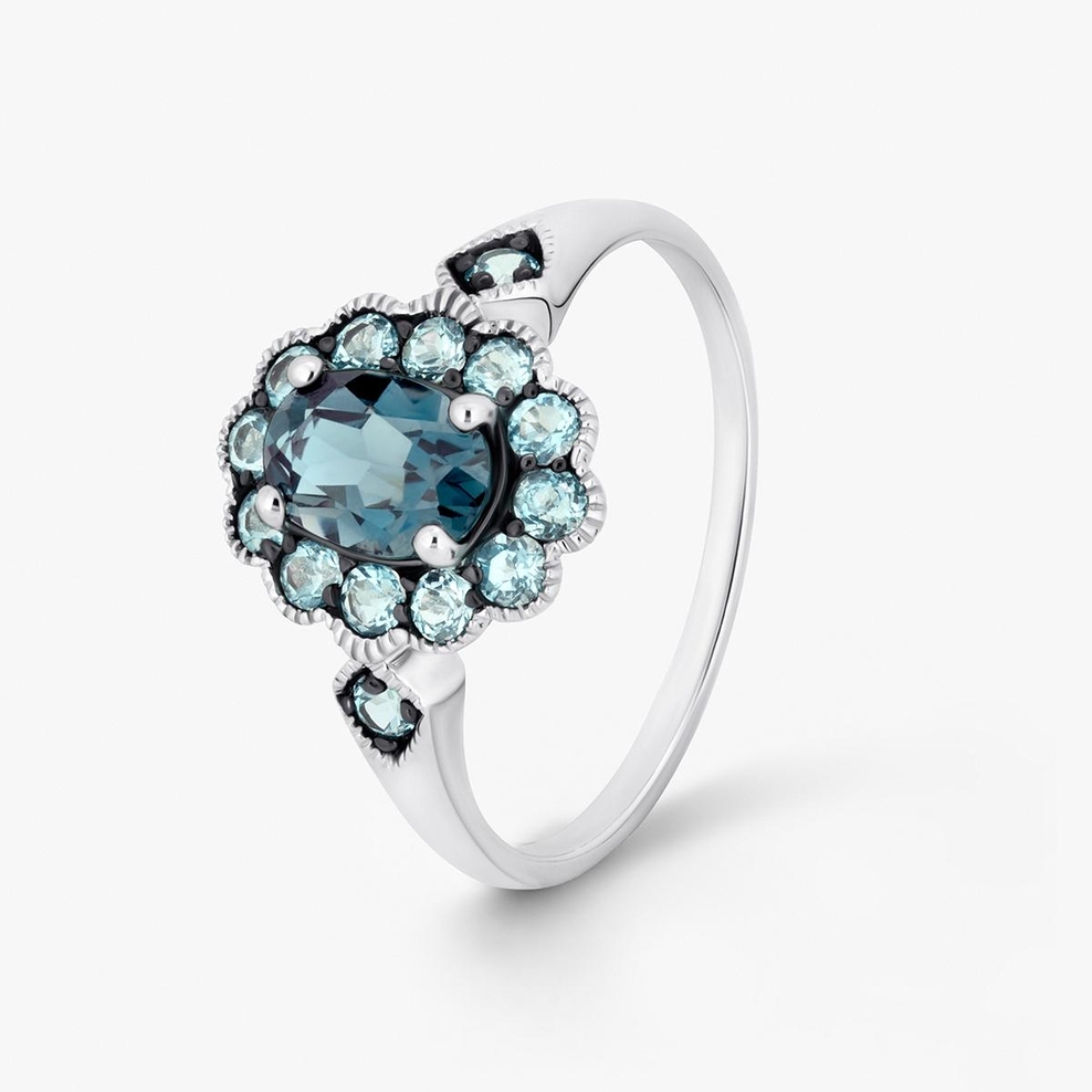 Pierścionek białe złoto z topazami