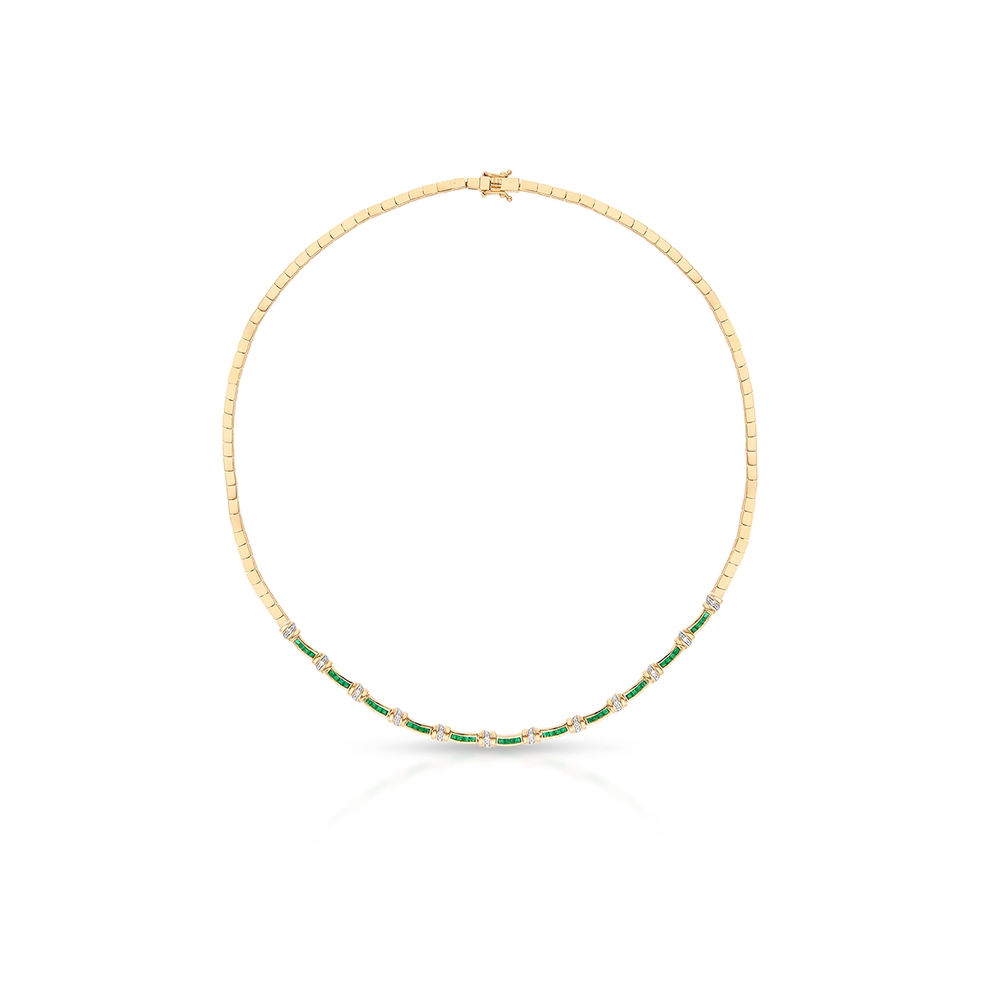Naszyjnik złoty z szmaragdami i diamentami