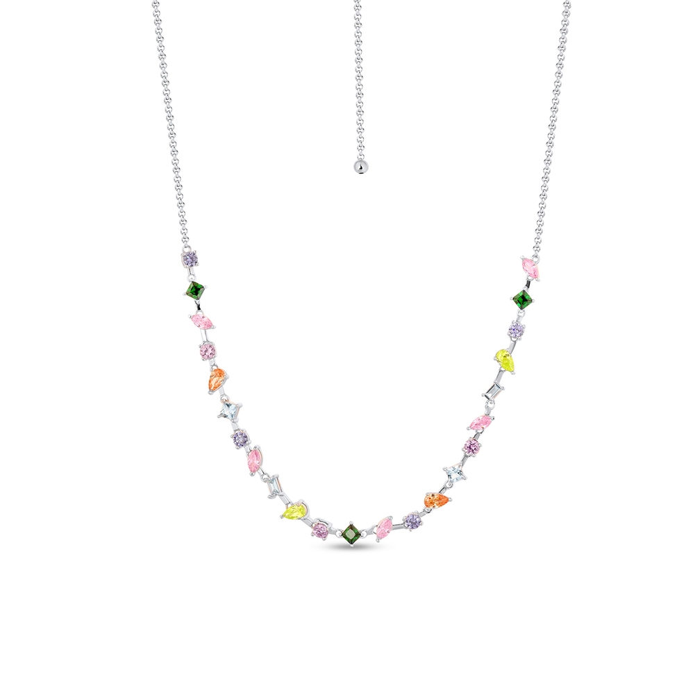 Naszyjnik srebrny z kolorowymi cyrkoniami Mozaika