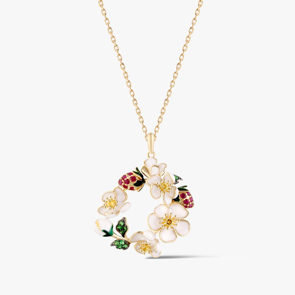 Wisiorek złoty Kwiaty Nocy Truskawki