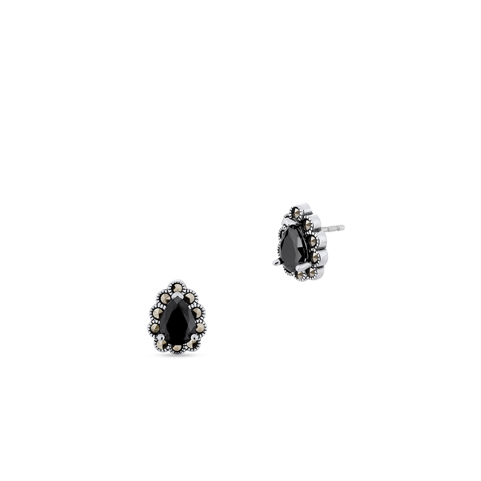 Kolczyki srebrne z czarną cyrkonią