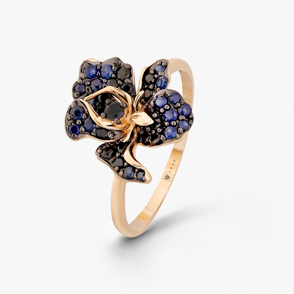 Pierścionek złoty Kwiaty Nocy Czarny Irys