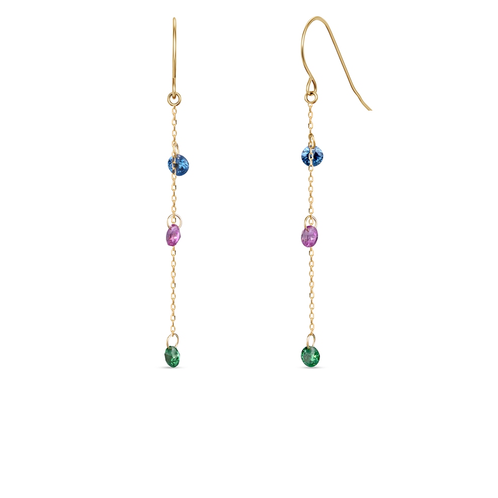 Kolczyki złote z kolorowymi cyrkoniami