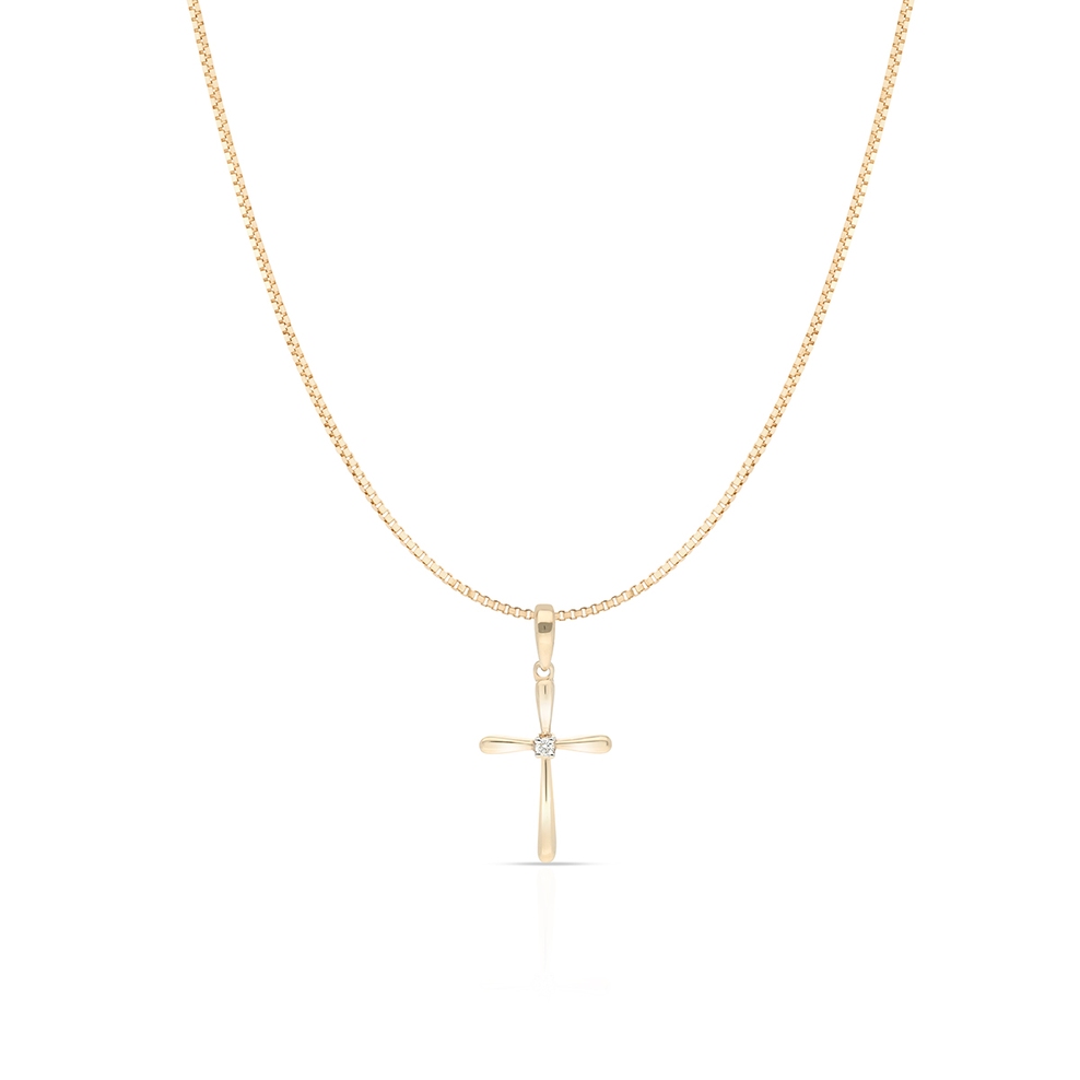 Wisiorek złoty krzyżyk z brylantem