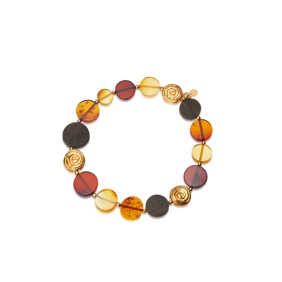 Bransoleta złocona z bursztynami