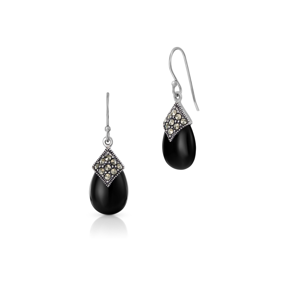 Kolczyki srebrne z onyksami i markasytami