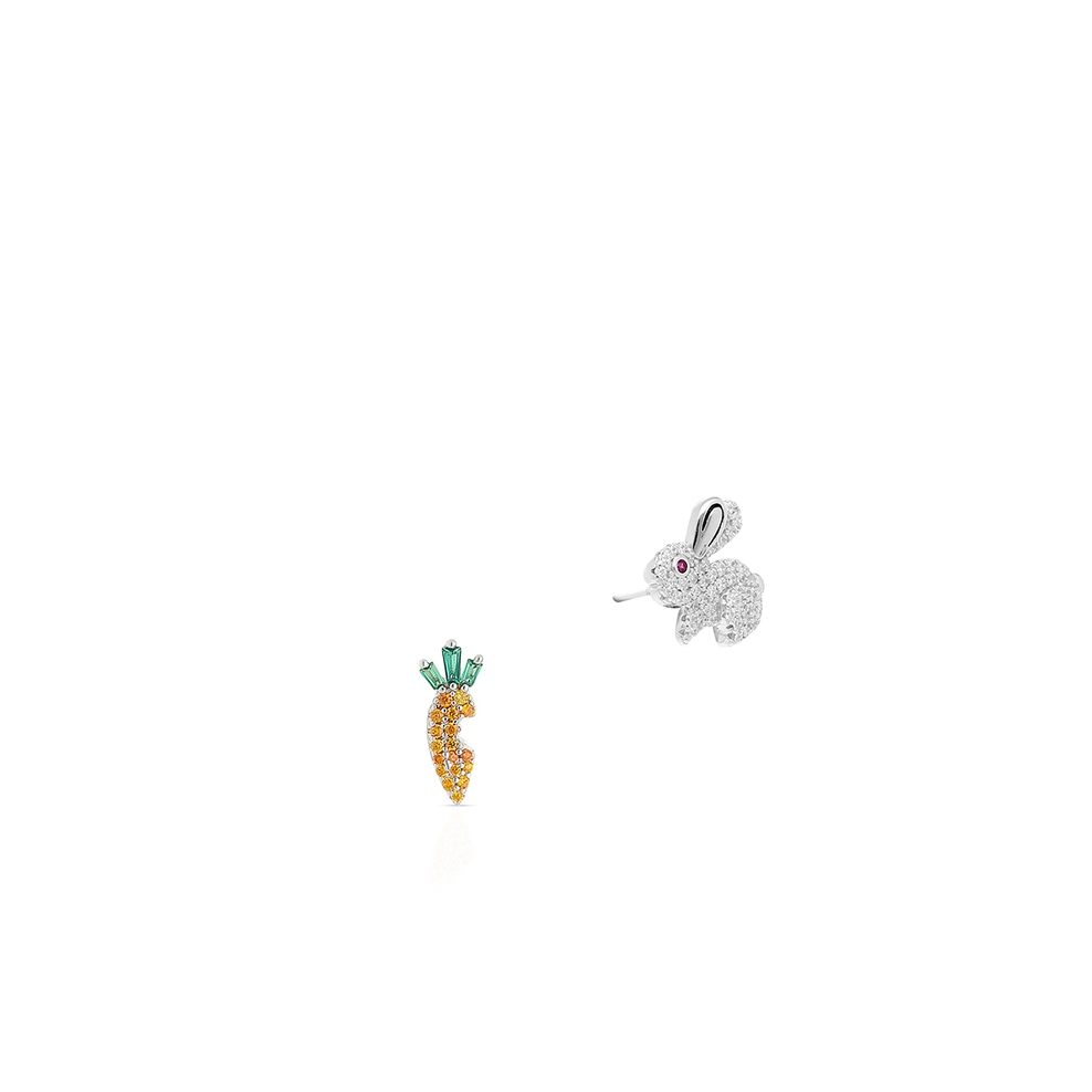 Kolczyki srebrne z cyrkoniami królik i marchewka