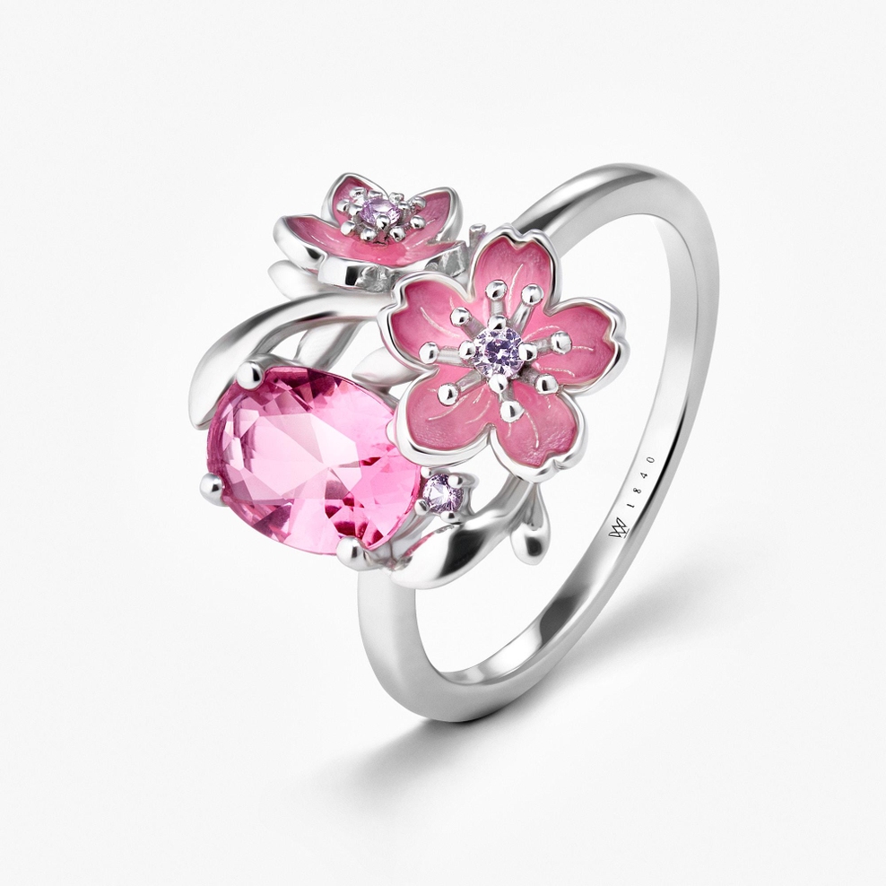 Pierścionek srebrny Kwiaty Nocy Wiśnia