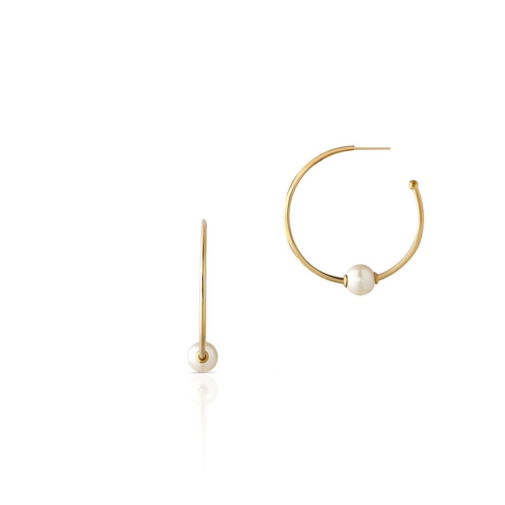 Kolczyki złote koła z perłami