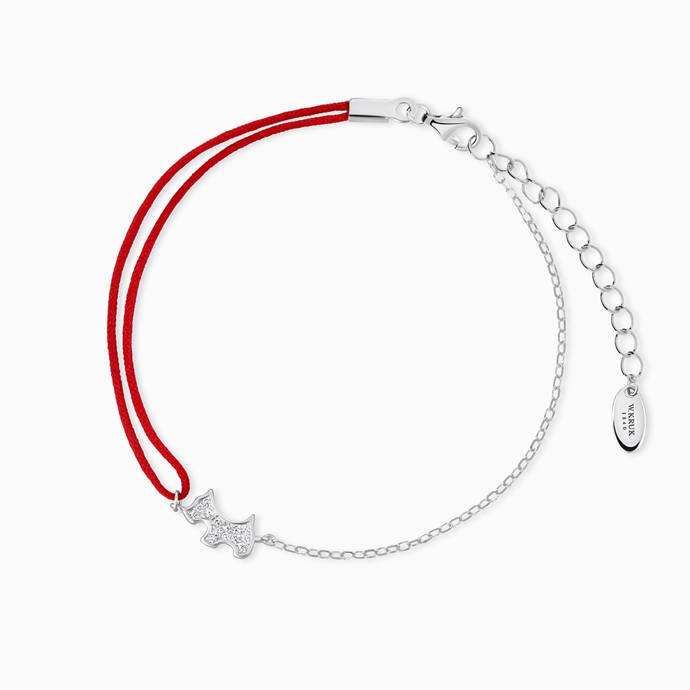 Bransoleta srebrna z czerwonym sznurkiem