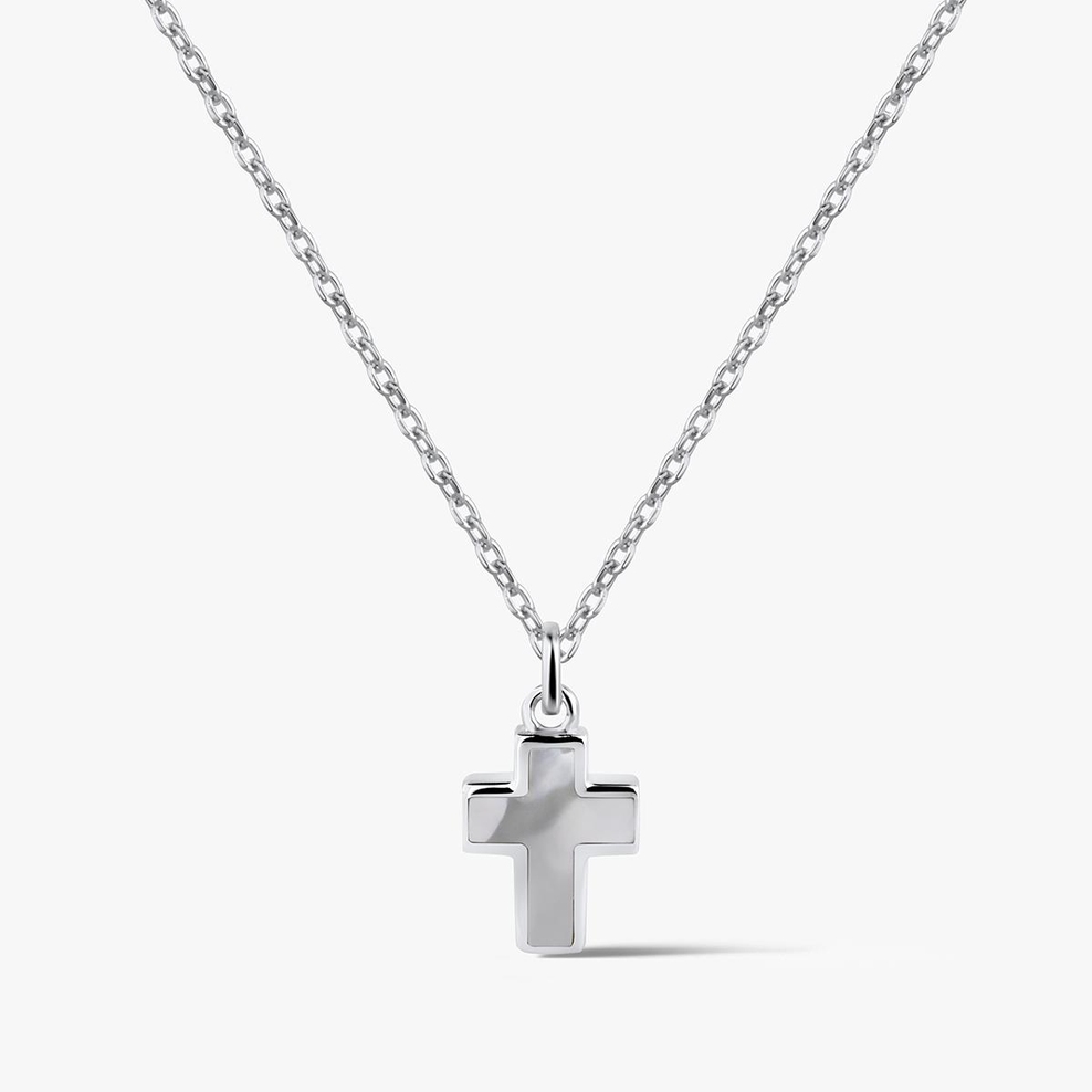 Naszyjnik srebrny krzyżyk z masą perłową
