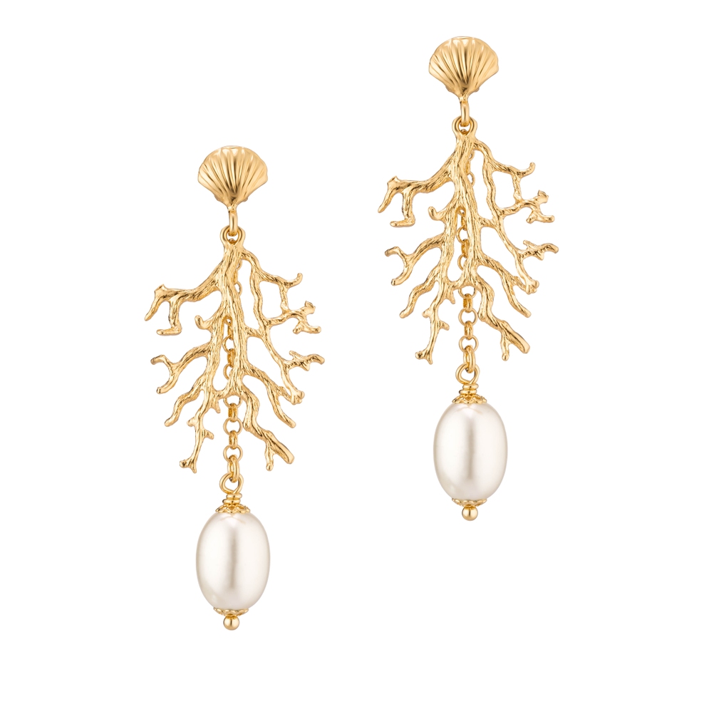 Kolczyki z motywem koralowca i perłą Picky Pica Aloha