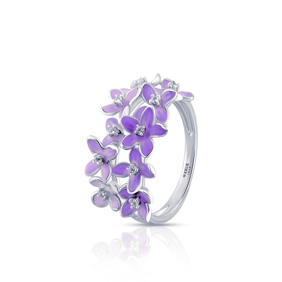 Pierścionek srebrny Kwiaty Nocy Fioletowy Bez