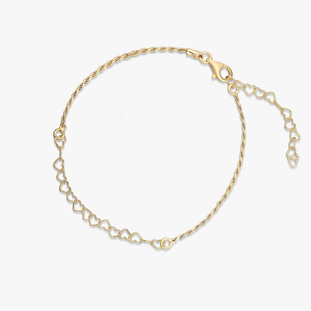 Bransoleta srebrna złocona z serduszkami