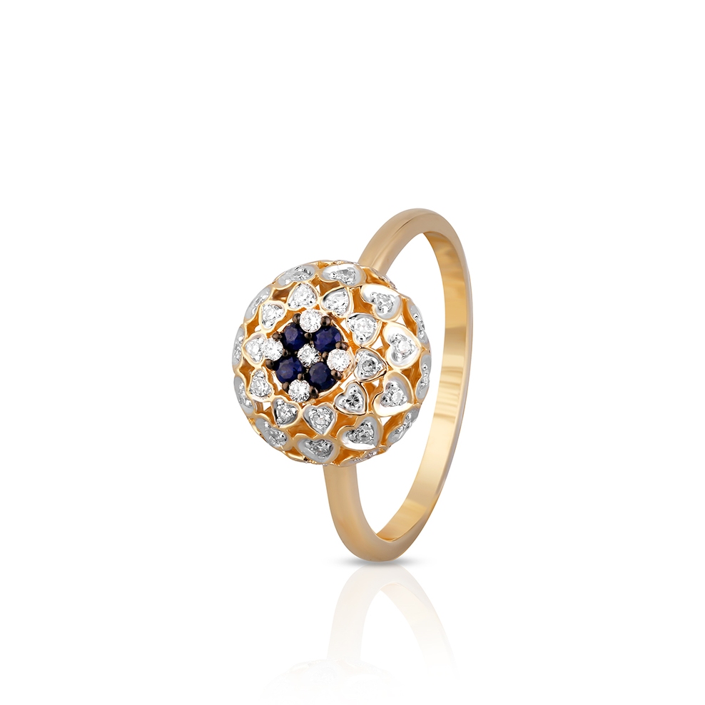 Pierścionek złoty bicolor z szafirami i diamentami