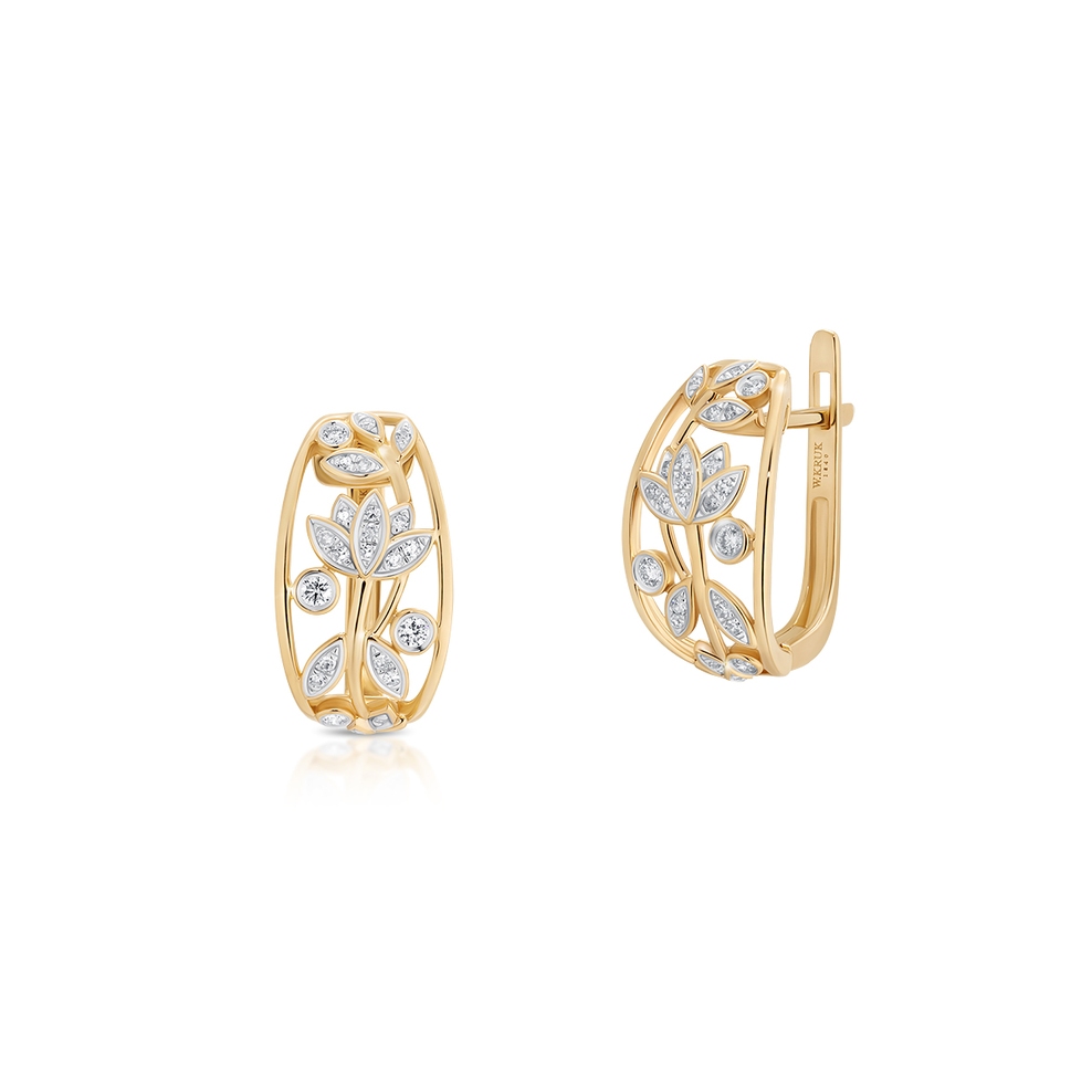 Kolczyki złote kwiaty z diamentami