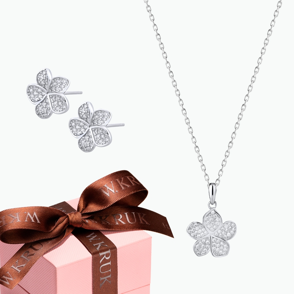 KOMPLET SREBRZYSTY KWIAT