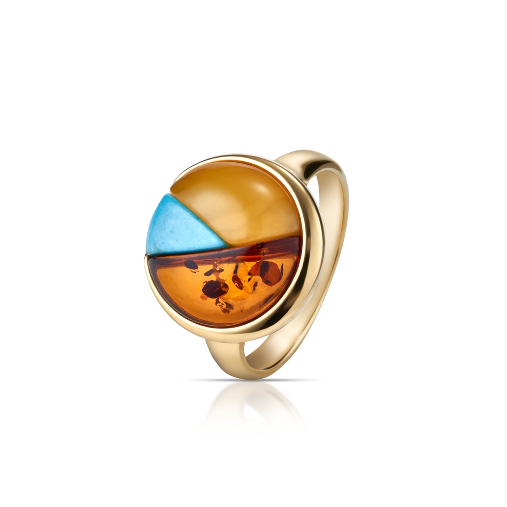 Pierścionek srebrny z bursztynem i turkusem