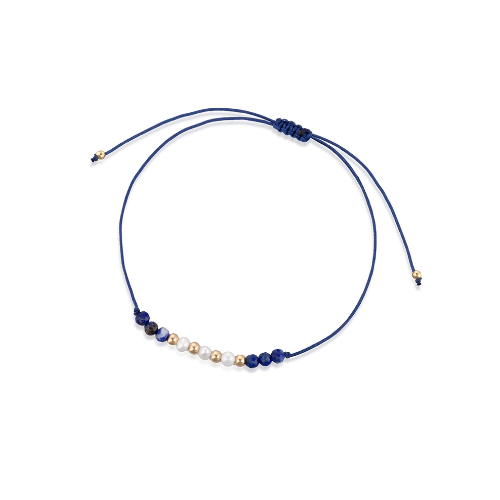 Bransoleta sznurkowa z perłami i lapisem lazuli