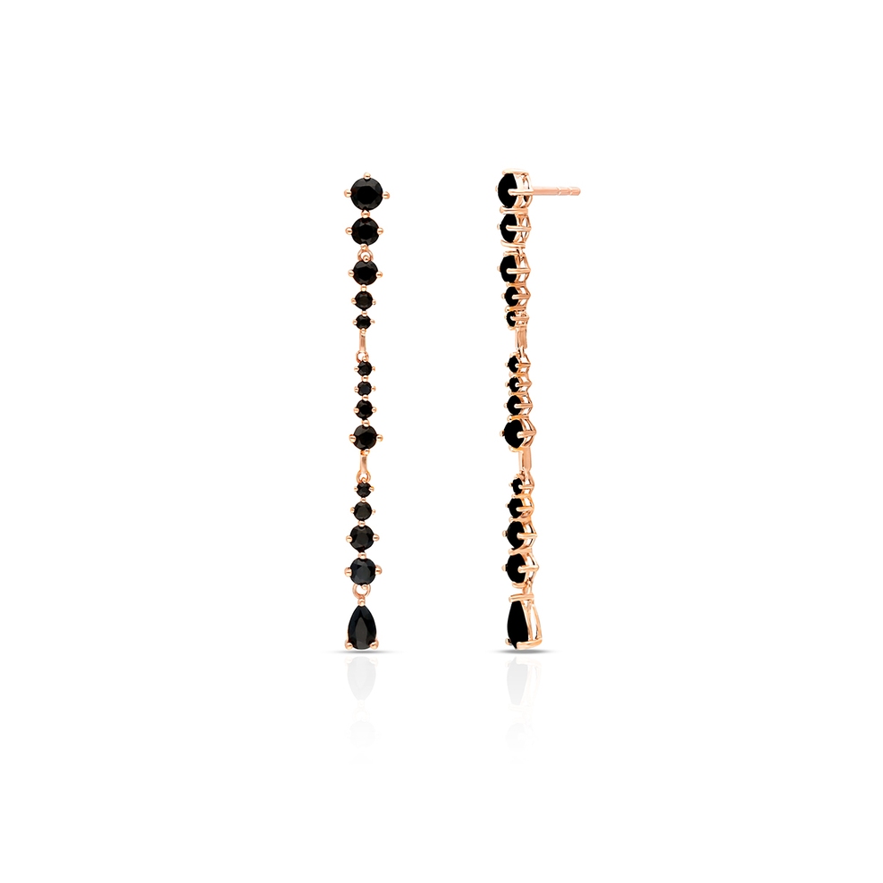 Kolczyki różowe złoto z czarnymi szafirami
