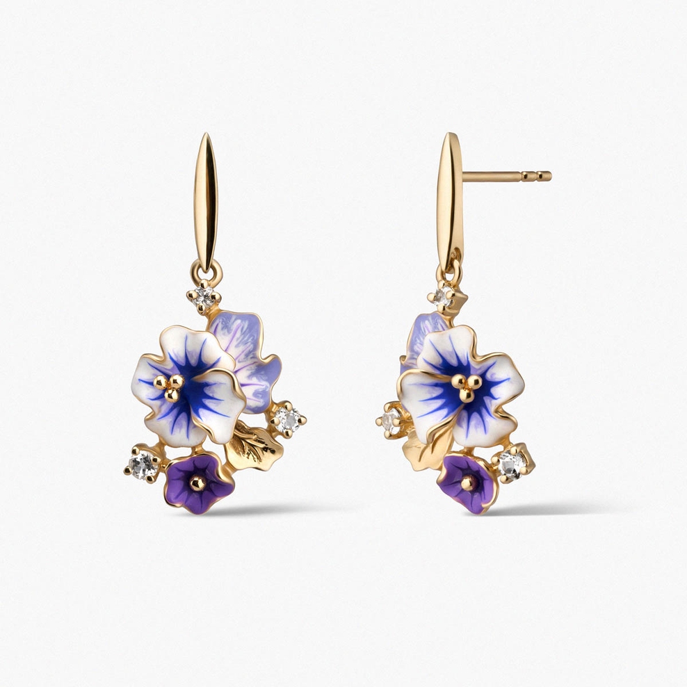 Kolczyki złote Kwiaty Nocy Bratki