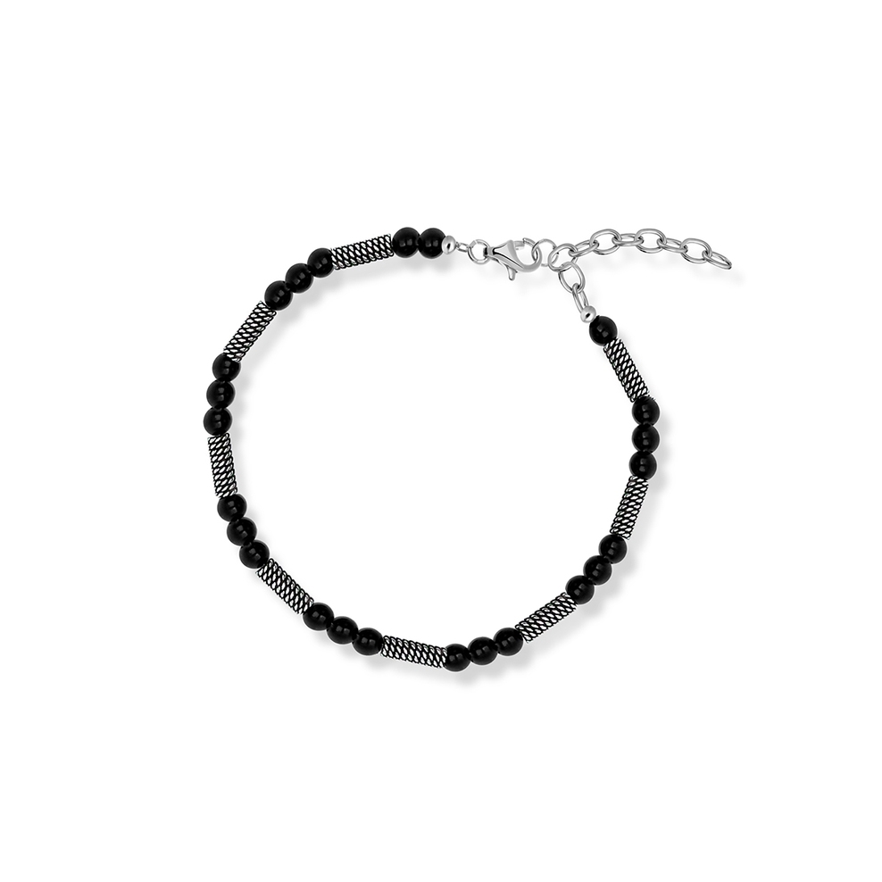 Bransoleta stalowa z czarnymi kamieniami