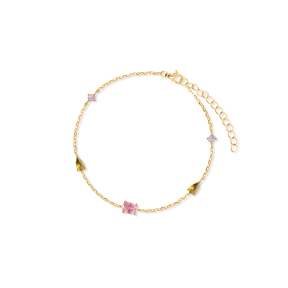 Bransoleta srebrna pozłacana z kolorowymi cyrkoniami