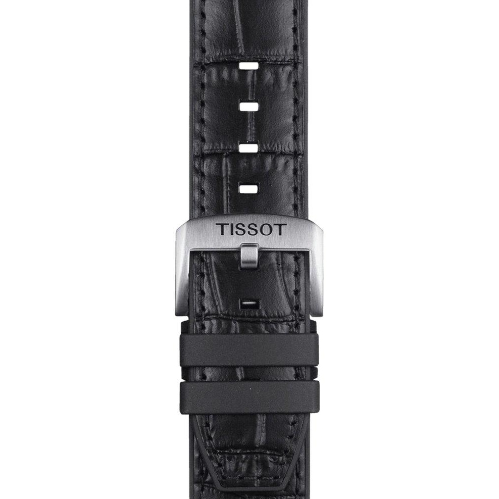 Czarny pasek Tissot wykonany ze skóry z elementami z gumy 22 mm