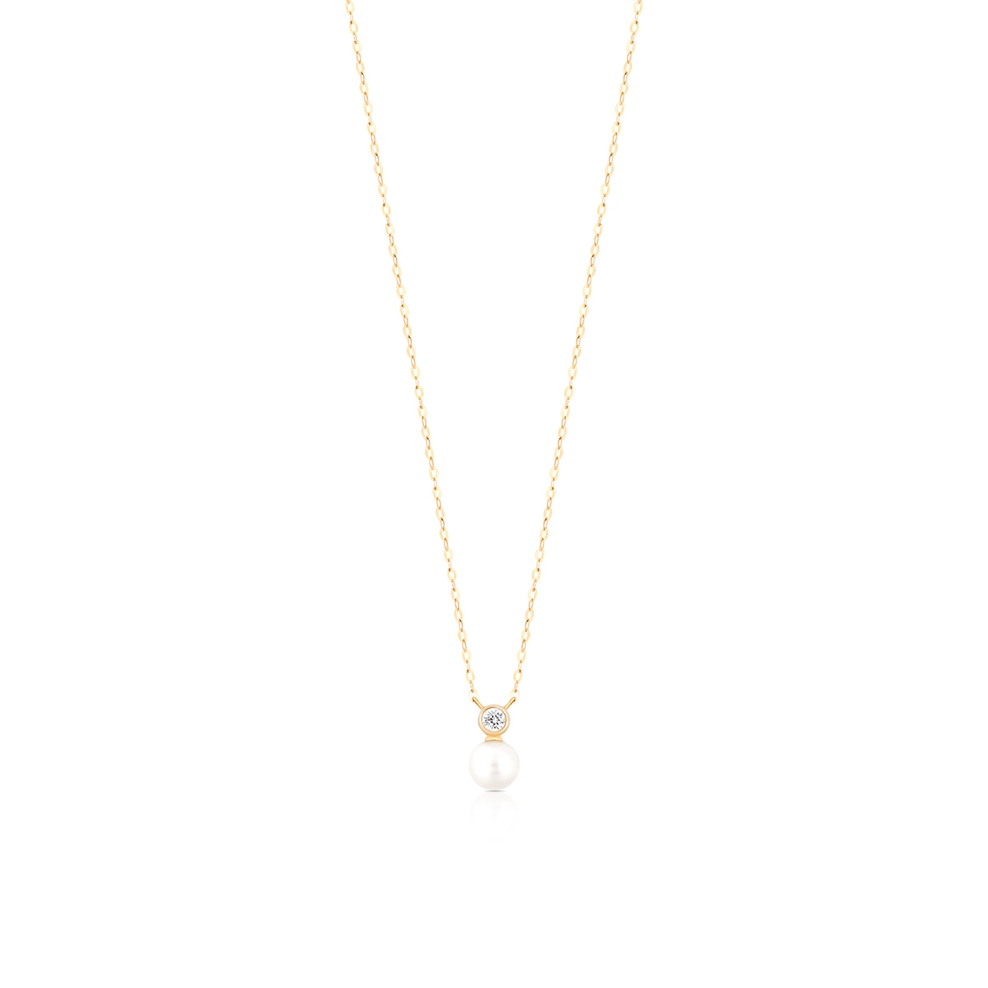 Naszyjnik złoty z perłą i cyrkonią