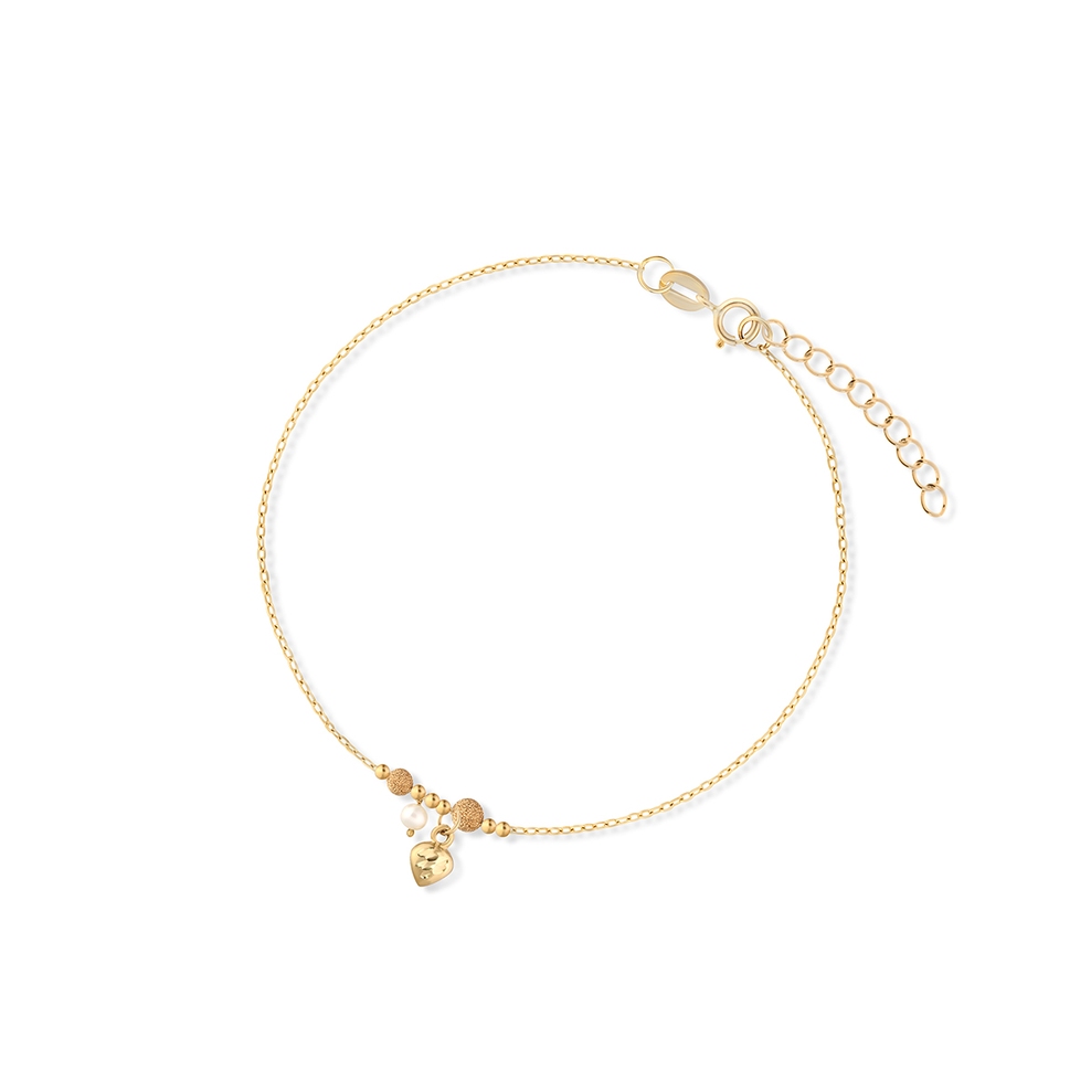 Bransoleta złota z perłą i sercem