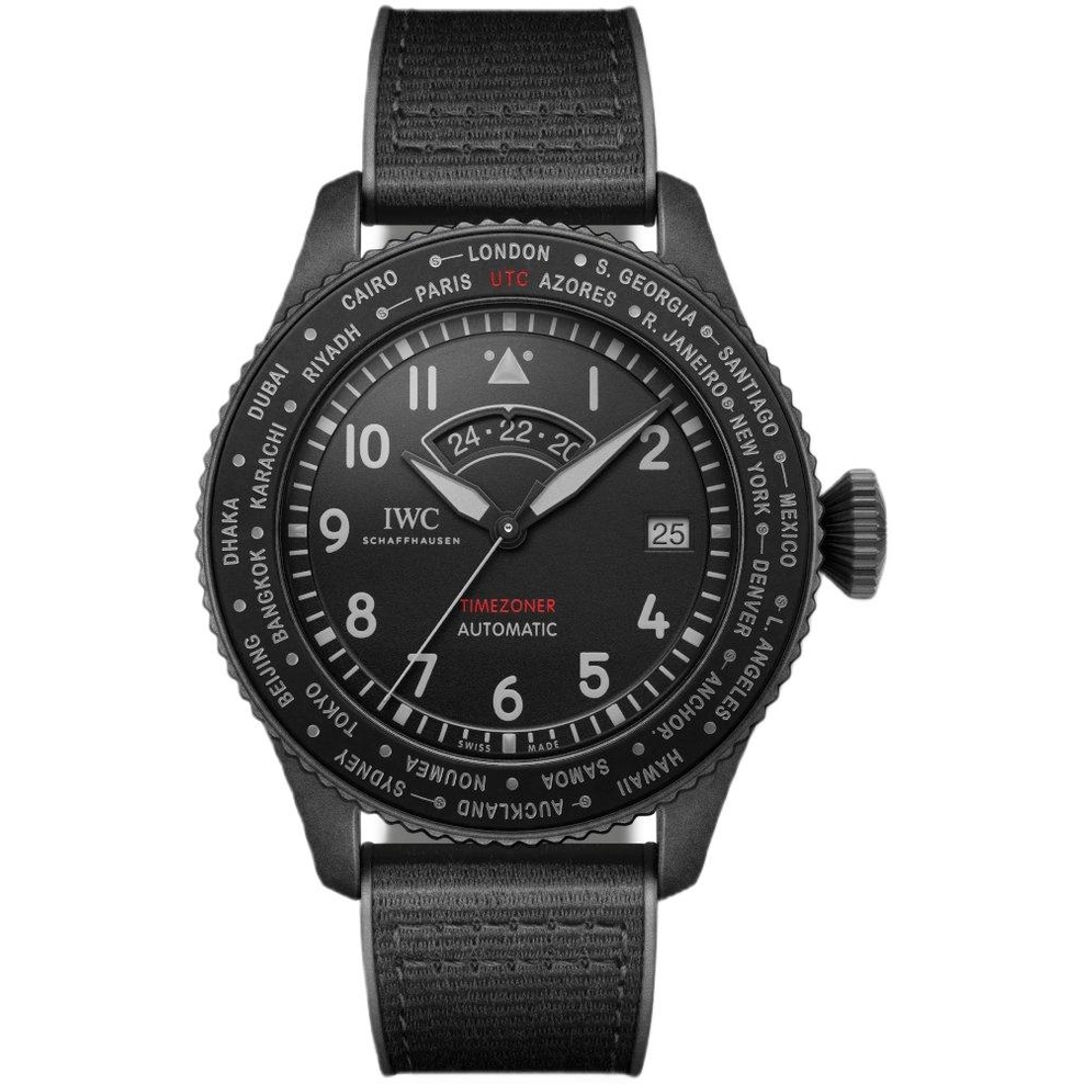ZEGAREK IWC SCHAFFHAUSEN PILOT'S TIMEZONER TOP GUN CERATANIUM