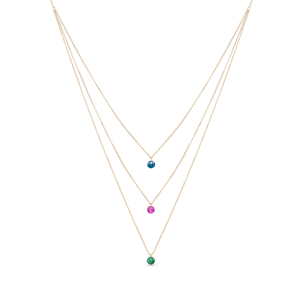 Naszyjnik złoty z kolorowymi cyrkoniami