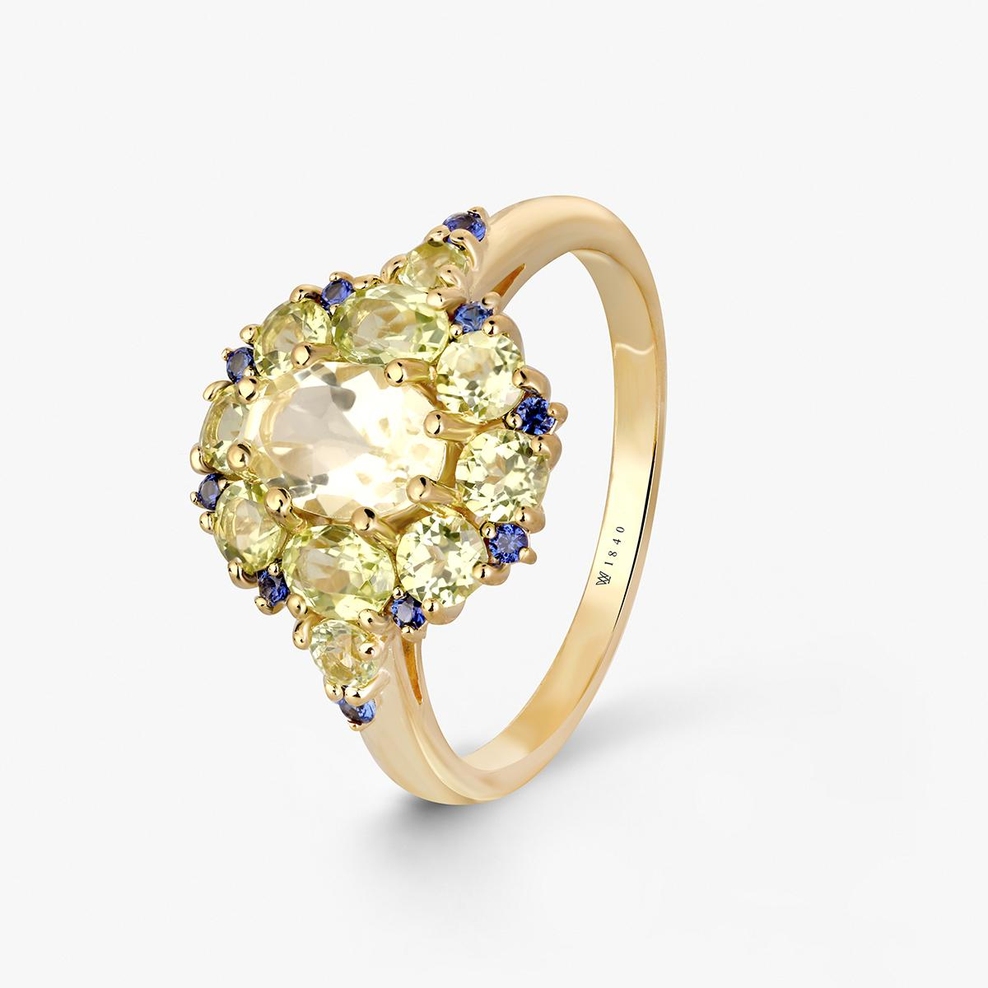 Pierścionek srebrny z oliwinami Szekspirowska