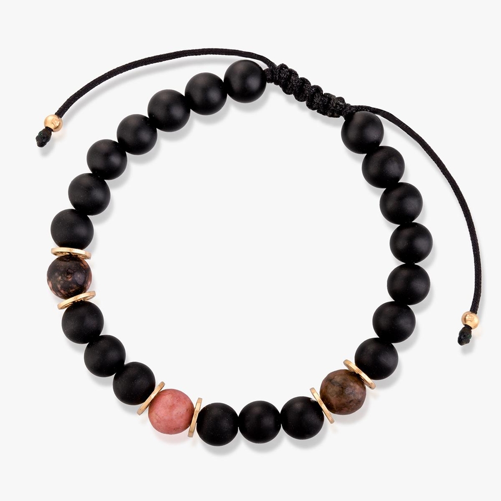 Bransoleta sznurkowa z onyksami i rodonitami