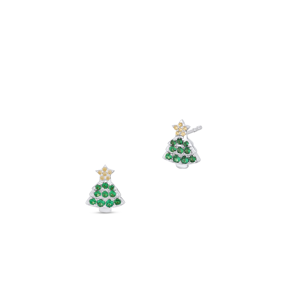 Kolczyki srebrne choinki z gwiazdką