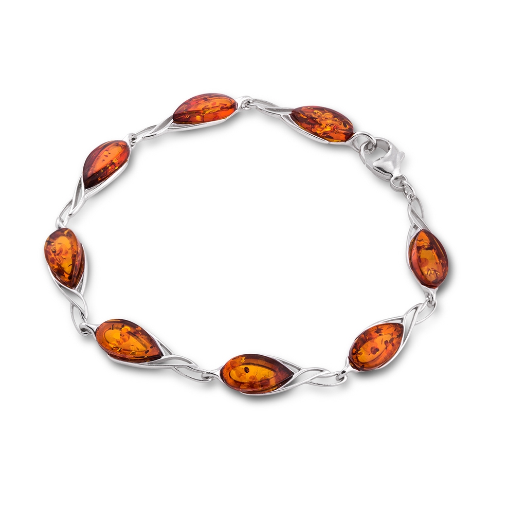 Bransoleta srebrna z bursztynem